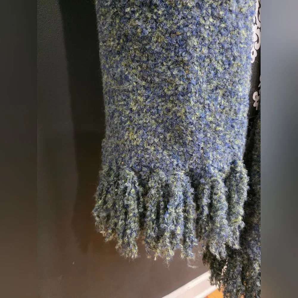 Dillards Long Fringe Blue Green Wool Blend Scarf NWT 81'L 10'W